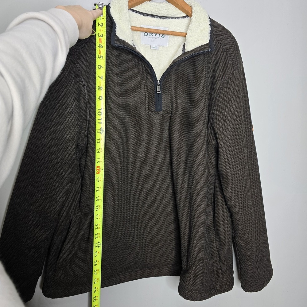 Orvis Quarter Zip Sherpa Lined Pullover Sweater Mens XLarge Brown Pockets Cozy - Picture 11 of 14